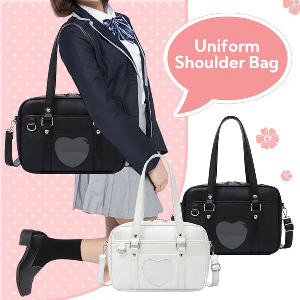 Bolsas para noite Bolsa escolar japonesa Couro PU em forma de coração Bolsa para uniforme JK Uniforme escolar japonês Bolsa para laptop 230726