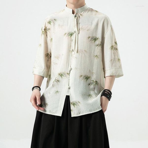 Abbigliamento etnico Camicie Hanfu stile cinese Uomo Casual Lino Stampa Bamboo Top Oriental Cheongsam Qipao Top Camicetta Moda giapponese