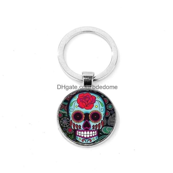 Клавные Lanyards Mexico Sugar Skl Клапки народное искусство День Dead Glass Cround Key Chain Cheam Dell Del Dhn3c Del Dhn3c