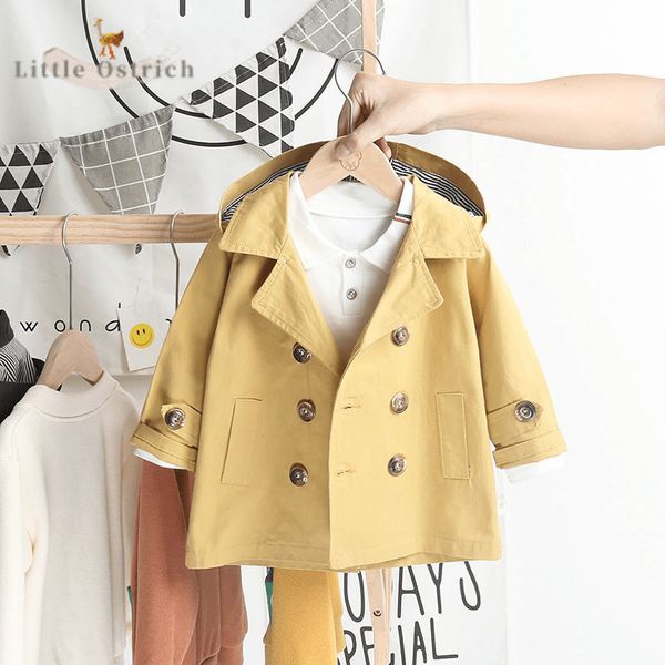 Cappotti di tinca Giacca da neonato in cotone con cappuccio Lungo doppio petto neonato Trench coat Primavera Autunno Giacca a vento Abbigliamento 12M5Y 230726