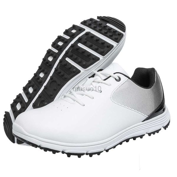 Andere Golfprodukte Neue Herren-Golfschuhe aus Leder, atmungsaktiv, wasserdicht, rutschfest, Trainingsschuhe, weiß, blau, rot, Sportschuhe, große Größe 39–48, HKD230727