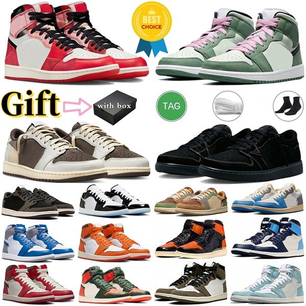 Con Box Jumpman 1 scarpe da basket alte 1s Dutch Green Lost Found Reverse Mocha Black Phantom Shattered Backboard uomo donna sneakers scarpe da ginnastica sportive all'aperto