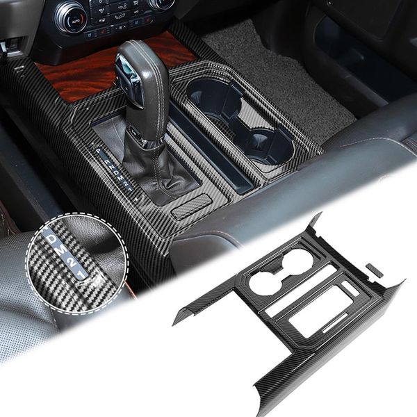 Fibra de carbono ABS Gear Cup Holder Decoração do painel Guarnição para Ford F150 Auto Acessórios interiores 317x