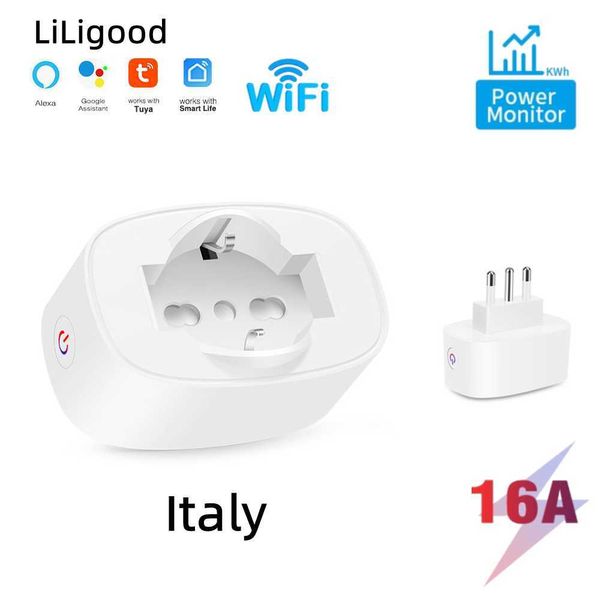 Smart Power Plugs Tuya Wi -Fi 16a Smart Plug Standard Italy Socket с монитором мониторинга Smart Life приложение удаленное голосовое управление для дома Alexa HKD230727