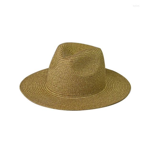 Beralar Unisex Summer Soild Straw Fedora Hat Gentleman Lady Jazz Panama parlak tel ile