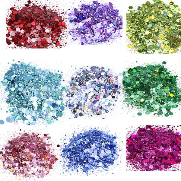 Nail Glitter Glitter 1kg holografik sürünmüş parıltı 1000g dökme tıknaz ince karışık tırnak sanat parıltısı tıknaz parıltı karışık holografik payetler 230726