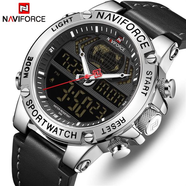 Naviforce Top Marka Erkek Moda Spor Saatleri Erkek Deri Su Geçirmez Kuvars Kolluluğu Askeri Analog Dijital Relogio Maskulino2533