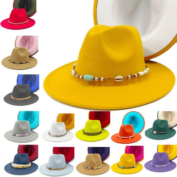 Boinas Fedoras Amarelo e Branco Chapéu Panamá de Feltro Jazz Top Feminino Britânico Masculino Atacado