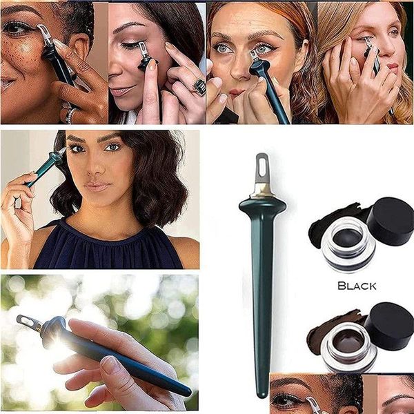 Diğer Sağlık Güzellik Öğeleri Makyaj Araçları Kolay NO-SKIP Eyeliner Sile Fırça Göz Astarı Aplikatörleri Siyah Kahverengi Eyeliners Krem Damla Deli Dhxoh