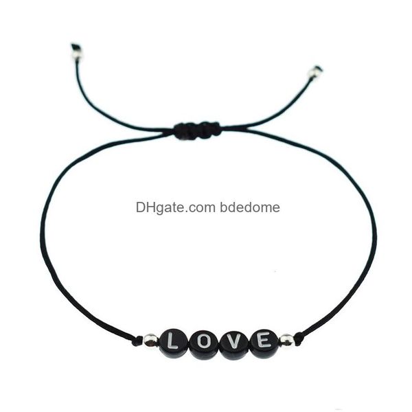 Braccialetti con ciondoli New Lucky Handmade Donna Uomo Rosso Corda nera Corda regolabile Lettera d'amore Perline Coppie Fai da te Gioielli personalizzati Regali Dh8Un