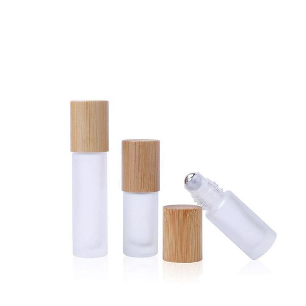 Roll On Bottles 5Ml 10Ml 15Ml Bottiglia di vetro con coperchio in bambù per oli essenziali Eco friendly Ricaricabile Trasparente per campione Acciaio inossidabile Dhwe9