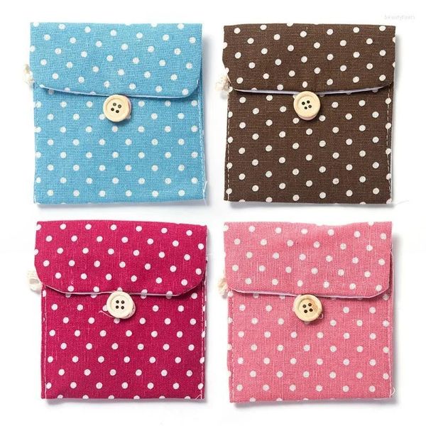 Portable Cloth Jewelry Pouch Bag Small Gift Holder Jewelry Bag Organizer Storage Bags with Button Sanitary Towel Napkin Holder Bag Accessories Beads Pouches