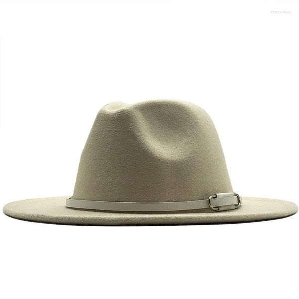 Стиль Berets Simple Women Wool Широкая крана изящная белая кожа с шляпой Fedora осень зимняя винтажная панама джазовая верхняя кепка