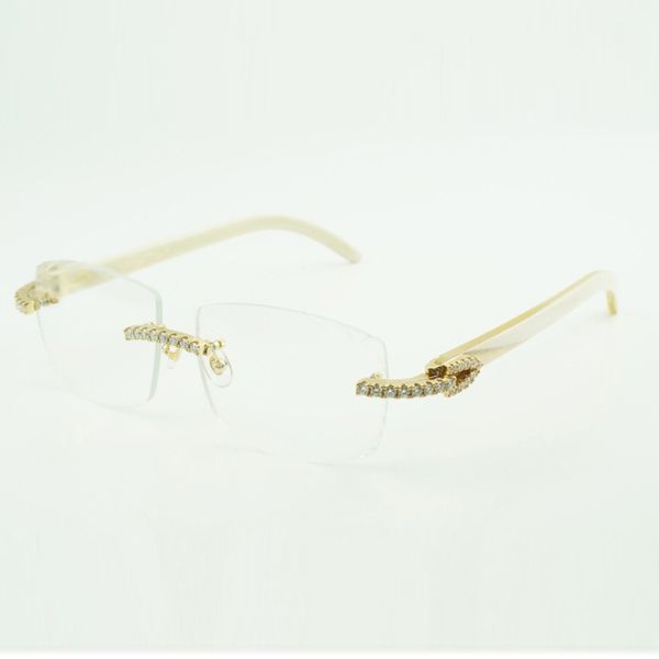 Nuovi occhiali con diamanti in moissanite 3524015 maschili e femminili con gambe in corno di bufalo bianco e lenti trasparenti dimensioni: 57-18-140mm