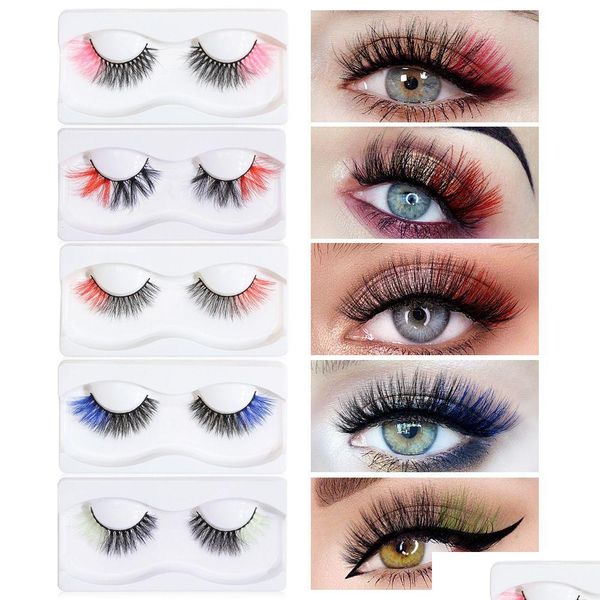 Outros itens de saúde e beleza Cílios coloridos Wispy Fofo 3D Mink Lash Cílios postiços longos naturais Cílios coloridos Faixa de cílios Mticolored Two-T Dhubw