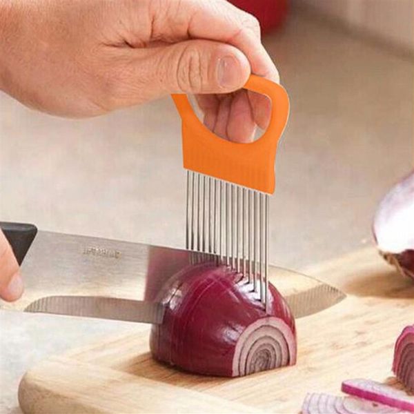 Supporto per cipolle in acciaio inossidabile per affettare Assistente Affettatrice per frutta e verdura Affettatrice per carne Ago per carne di pino Utensile da cucina Taglio Ch291W