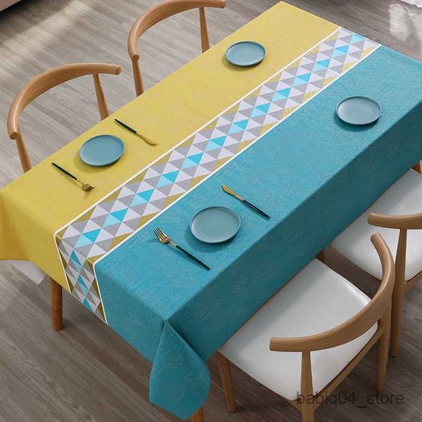 Tischdecke Stil Tischdecke Blau Geometrisch Wasserdicht Esstisch Abdeckung Hochzeit Party Rechteckige Tischdecke Home Kitchen Decor R230727