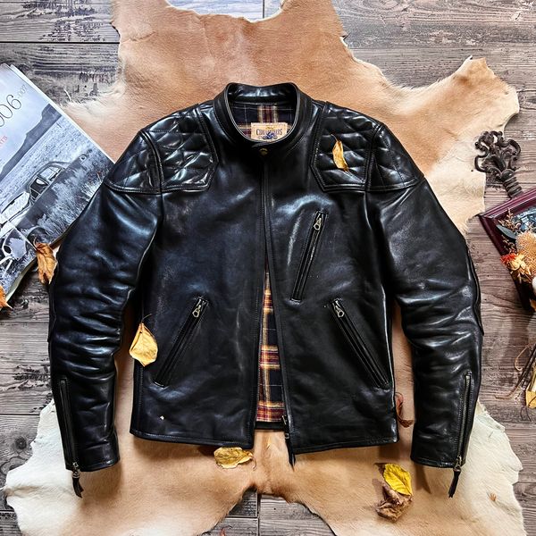 Jaquetas Masculinas Tailor Brando J34 Italian Tea Core Horse Leather American Vintage TALON Zipper StandPp Collar Biker Jacket 230726