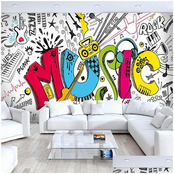 Sfondi Modern Creative Music Theme Po Wallpaper 3D Graffiti Carta da parati Soggiorno Ktv Bambini Camera da letto Sfondo Panno Art Decor Dro Dhb5K