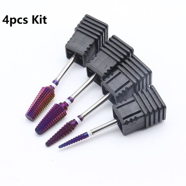 Nagel Maniküre Set 4pcs Kit Purple Pro Ganzkarbid Nagelbohrer Bits Nail Art Electric Bohrmaschine Dateien Nagelkunstwerkzeuge Schnitt und Politur 230726