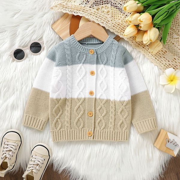 Familienübereinstimmende Outfits Herumn Winter Boy Baby Strick -Strickjacke Twist Sweater Mädchen Kinder Mode Strick lässig Tops Mantel Kinder gestreift Strickjacken 230726