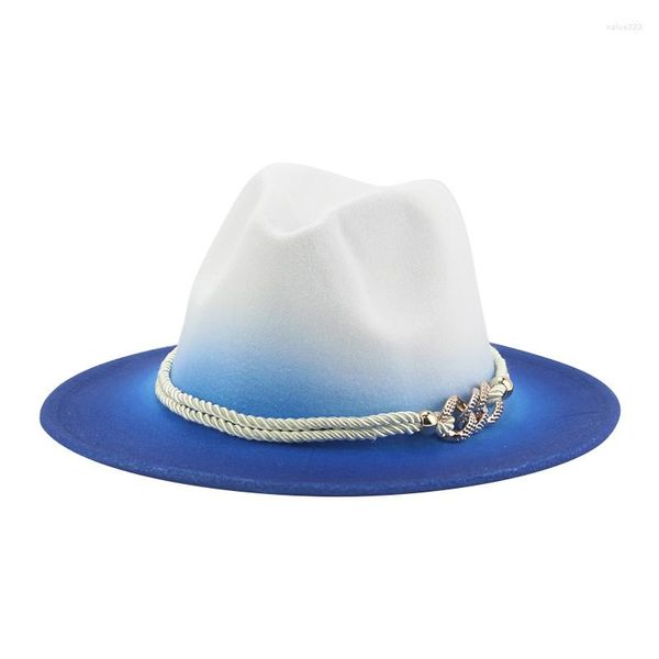 Berets Fedora Hut Hüte für Frauen Gefilzte Männer Kappen Farbverlauf 2023 Gürtel Band Luxus Panama Rot Schwarz Grün Sombreros gorras