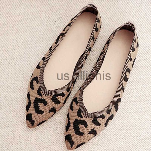 Dress Shoes 2023 Leopard Mesh Ballet Flats Fashion Breathable Pointed Toe Slip On Loafers Women Casual Soft Rubber Sole Boat Shoes Moccasins J230727