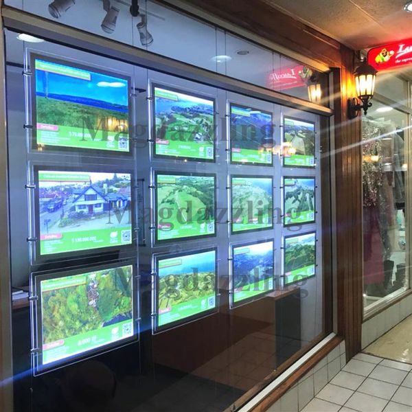 12 Einheiten A3, einseitiger magnetischer Acrylrahmen, LED-Fenster-Display-Leuchte, Taschen-Fenster-Hänge-Display-Leuchtpaneel für Immobilien A307B