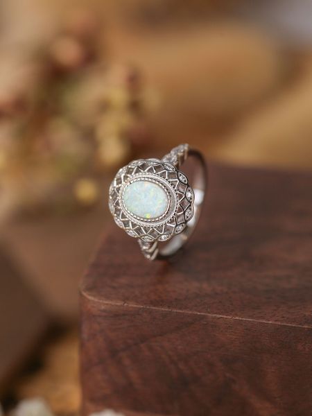 2023 Fashion new S925 sterling silver piccolo anello con gemma australiana fresca Anello con diamanti di personalità europea e americana Anello con opale