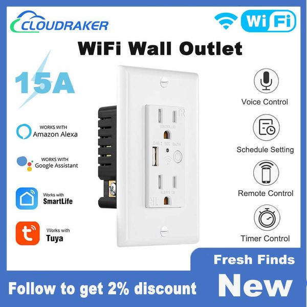 Smart Power Plugs WiFi Smart Wall Outlet com carregador USB Double US Plux Switch Tuya Smart App Remote Control Socket Work With Alexa Home HKD230727