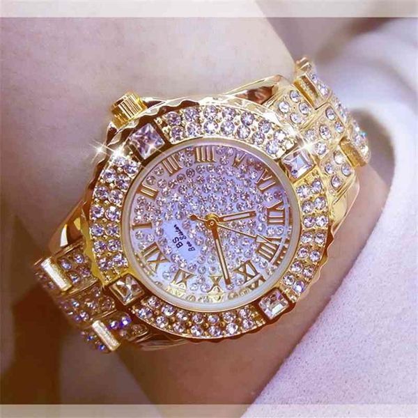 Reloj Mujer Relógios de diamante Mulher Marca famosa Vestido de aço inoxidável Relógio de pulso feminino Relógios de ouro Montre Femme 2105273217