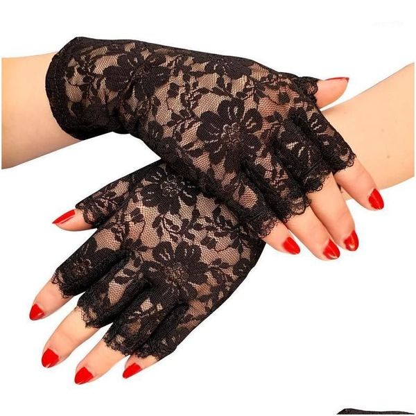 Пяти пальцев перчатки женщины лето сексуально черное лостое кружевное солнцезащитное солнцезащитное солнце