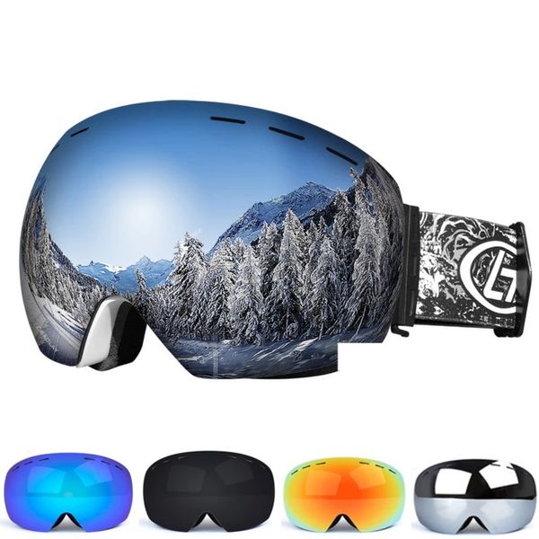 Ski Goggles Snap-On Double Layer Lens PC Skiing Anti-Fog UV400 Snowboard Goggles Мужчины женщины лыжные очки 230728