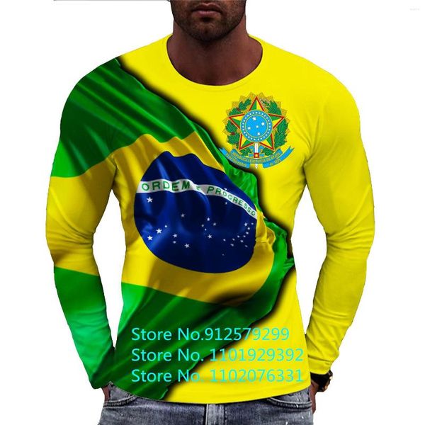 Magliette da uomo 2023 Fashion Brazil Style manica lunga bandiera stampa 3D Mens Harajuku Streetwear Pullover