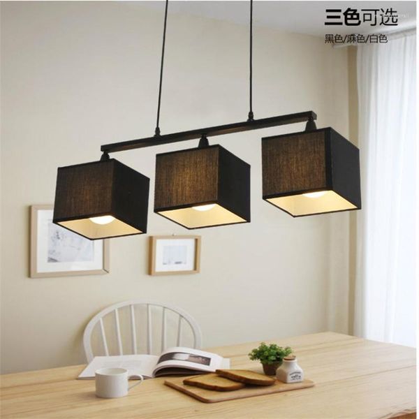 Lampade a sospensione Tre combinazioni di luci a palo lungo Soggiorno Cucina Lampada da pranzo Lampada a sospensione con paralume in tessuto nordico americano