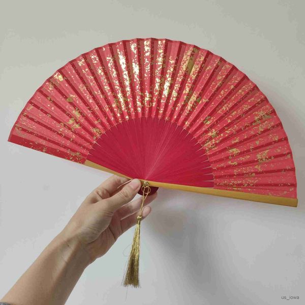 Produtos de estilo chinês Polvilhe o ventilador dobrável impresso em ouro Estilo chinês Acabamento de cozimento Bambu Ventilador de mão Universal Masculino Feminino Ventilador Decoração de sala de estar para casa R230728