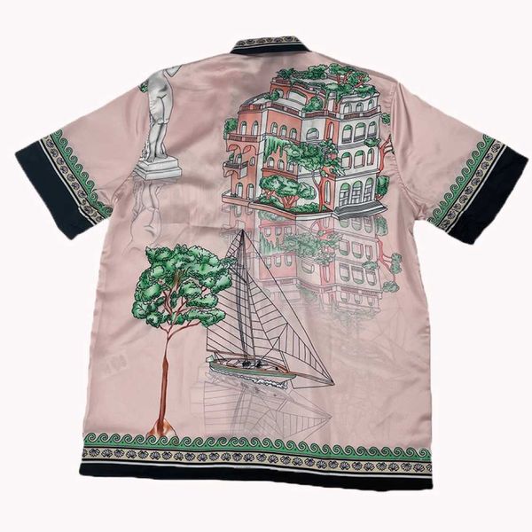 camisa de botão nova ilha de casablanca preguiçoso vela castelo temperamento seda cetim camisa de manga curta para amantes