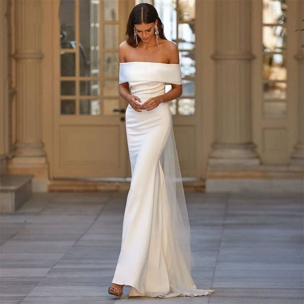 Элегантное вне плеча свадебное платье русалки для женщин 2024 Простые брепские поезда минимализм минимализм свадебный плать