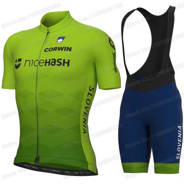 Radfahren Jersey Sets Slowenien Nationalmannschaft Set Grüne Kleidung Sommer Rennrad Shirts Anzug Fahrrad Hosen MTB Sportswear 230728