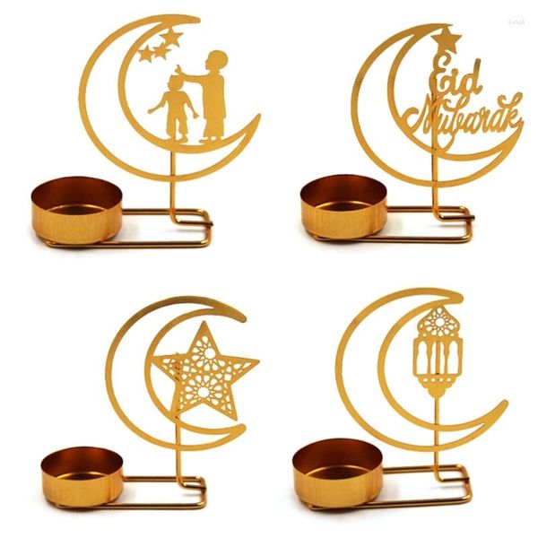 Castiçais estilo árabe metal lua dourado suporte arte decorativa artesanato acessório para festa de casamento em casa decoração