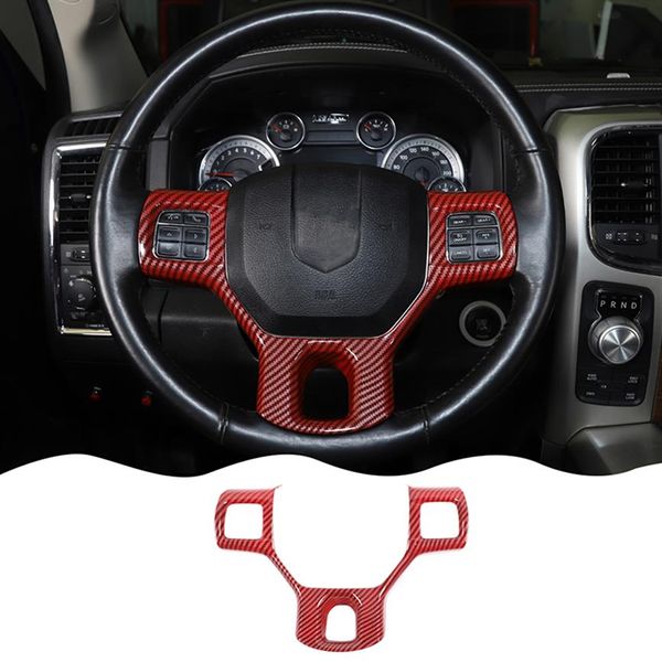 Decoração do painel de acabamento do volante do carro ABS para Dodge RAM 1500 10-17 Acessórios interiores Fibra de carbono vermelha264J