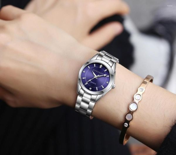 Relógios de pulso Quartzo CHRONOS Relógios femininos de luxo com strass Aço inoxidável Relógios femininos Negócios Movimento japonês Relogio Feminino CH23