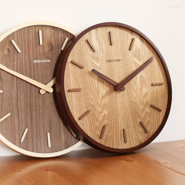 Orologi da parete Orologio moderno in legno Murale appeso Soggiorno Minimalista Quarzo Rotondo Movimento silenzioso Duvar Saati Articoli decorativi