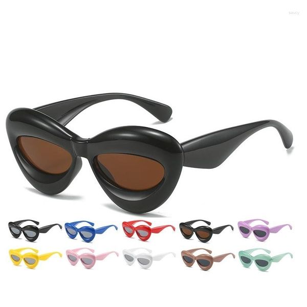 Sonnenbrille Verkauf Stilvolle Candy Farbe Cat Eye Lippenform Dicken Rahmen Aufgeblasen Sonnenbrille Hip Hop Steam Punk Für Frauen Männer