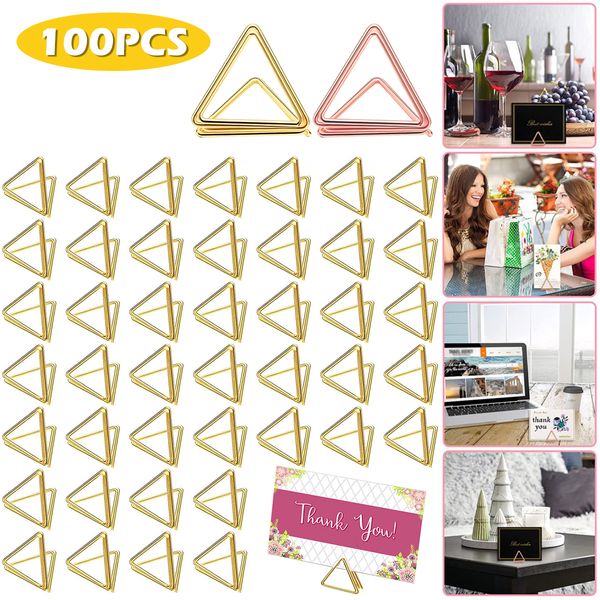 Otros suministros para fiestas de eventos 100 piezas Portatarjetas de mesa Forma de triángulo Soporte de tarjeta Clip Mini Metal Po Imagen Titular de número de mesa Decoración de mesa de boda 230728