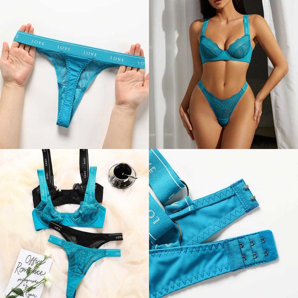 NXY Erotik Sinnliches Dessous-Set Blaue Unterwäsche Damen Push-Up-BH Slip-Sets Solide Spitze Setup Damen Sexy Bilizna BH und Höschen-Set 230717