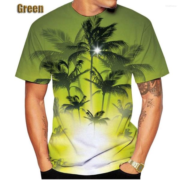 Camisetas masculinas Moda Havaí Férias Surf Paradise 3D Camiseta Praia Palm Motif Camisa Estampada Colorida Havaiana de Manga Curta