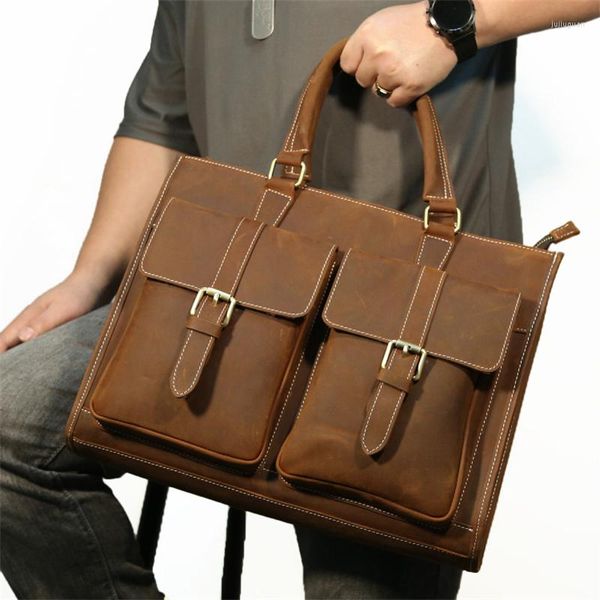 Портфазы Nesitu Highend A4 Vintage Brown Chouse Crazy Crazy Horse Leather Office Men Portfolio Borktame 14 '' Messenger Bags Mardenge M009