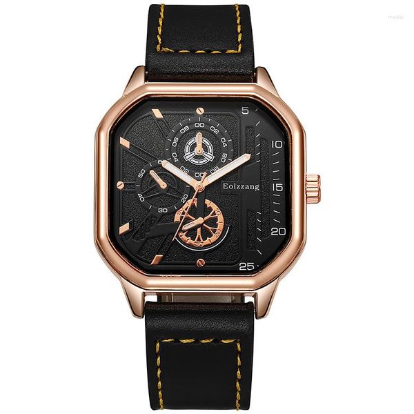 Orologi da polso 2023 Black Tech Men Watch Orologi quadrati in pelle Student Style Trend Orologio da polso al quarzo Regalo all'ingrosso