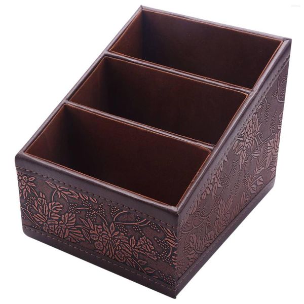 Bowls Retro PU Leather Cosmetic Storage Box Remote Control Phone Holder Table Organizer Office Case